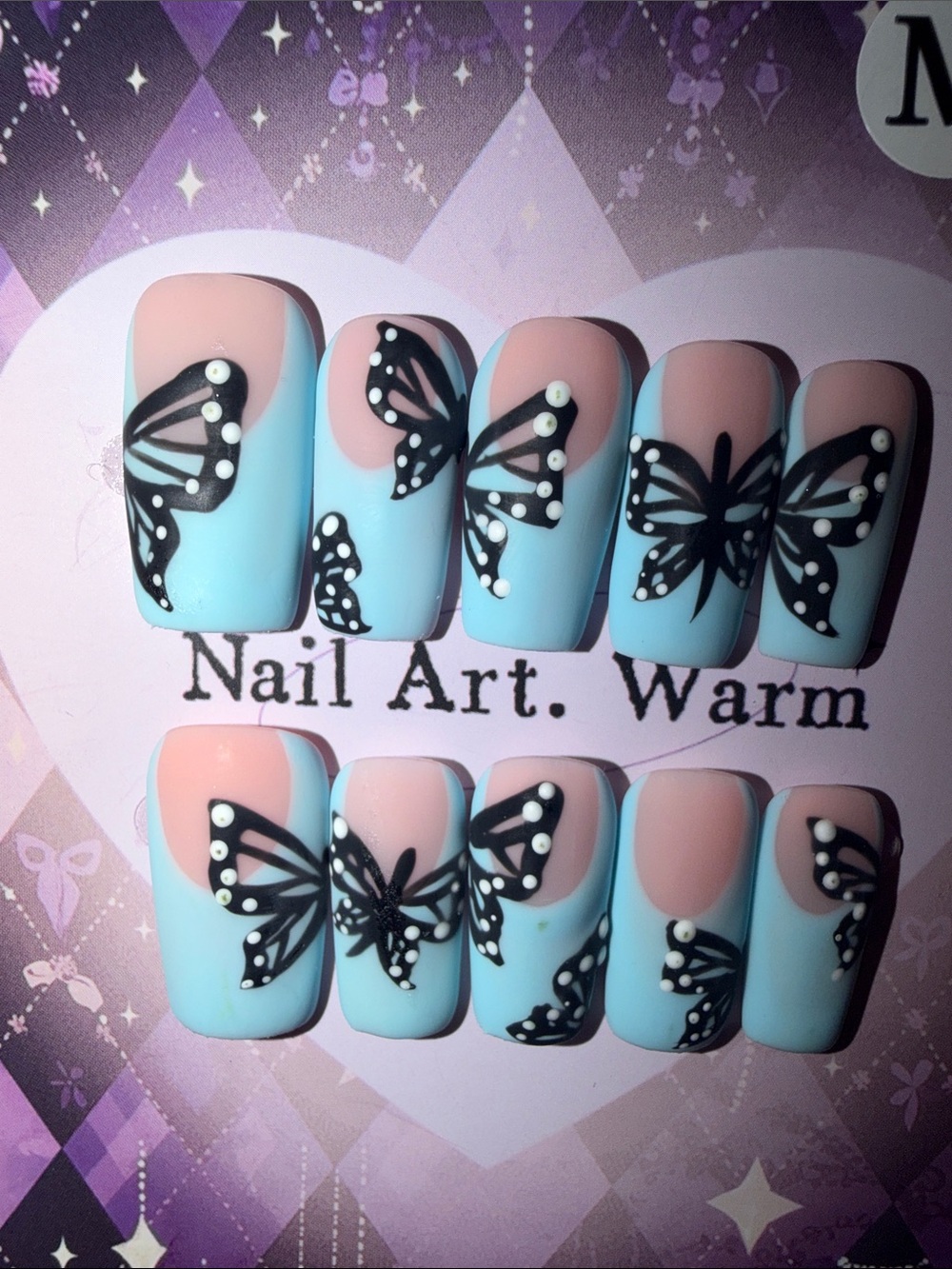 Butterfly Nail Art Press-On Set in Pink and Light Blue